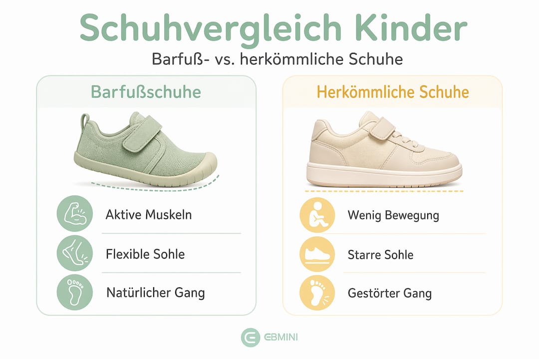 Infografik: Der Vergleich zwischen Barfußschuhen und klassischen Schuhen