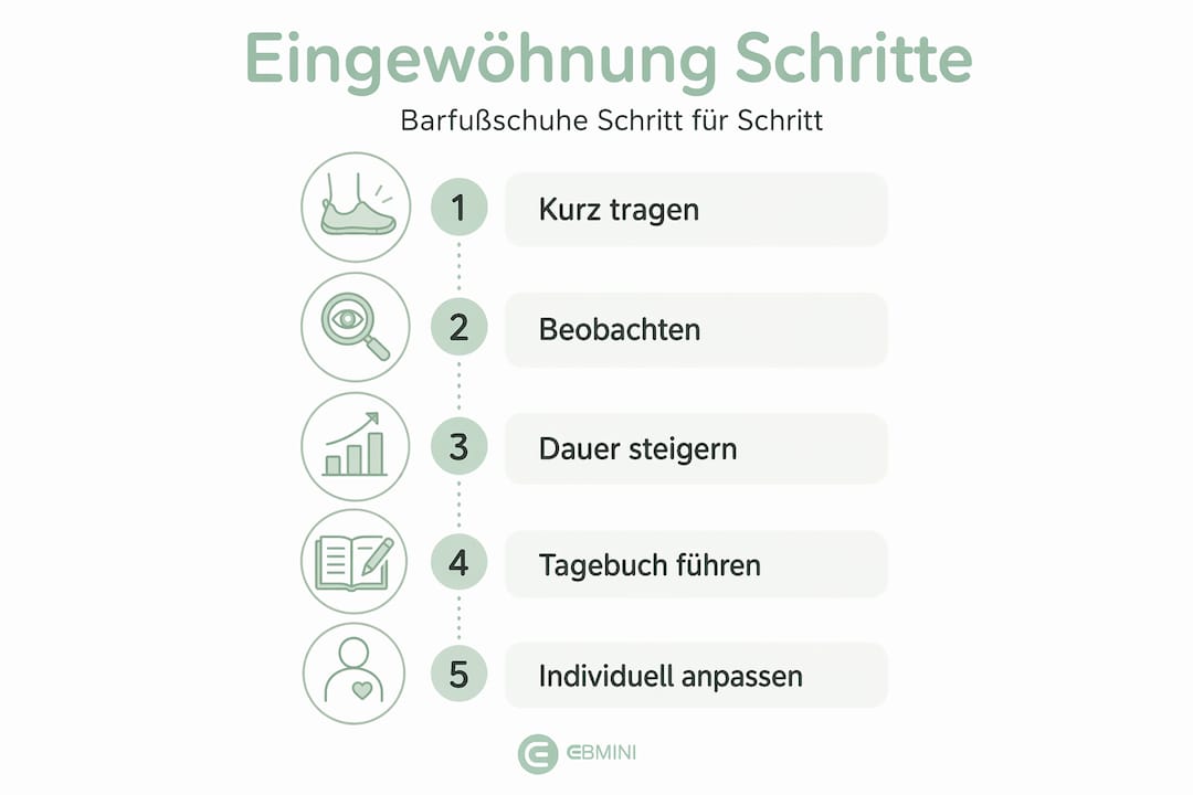 Infografik: Schritt-für-Schritt-Anleitung zur Umstellung auf Barfußschuhe