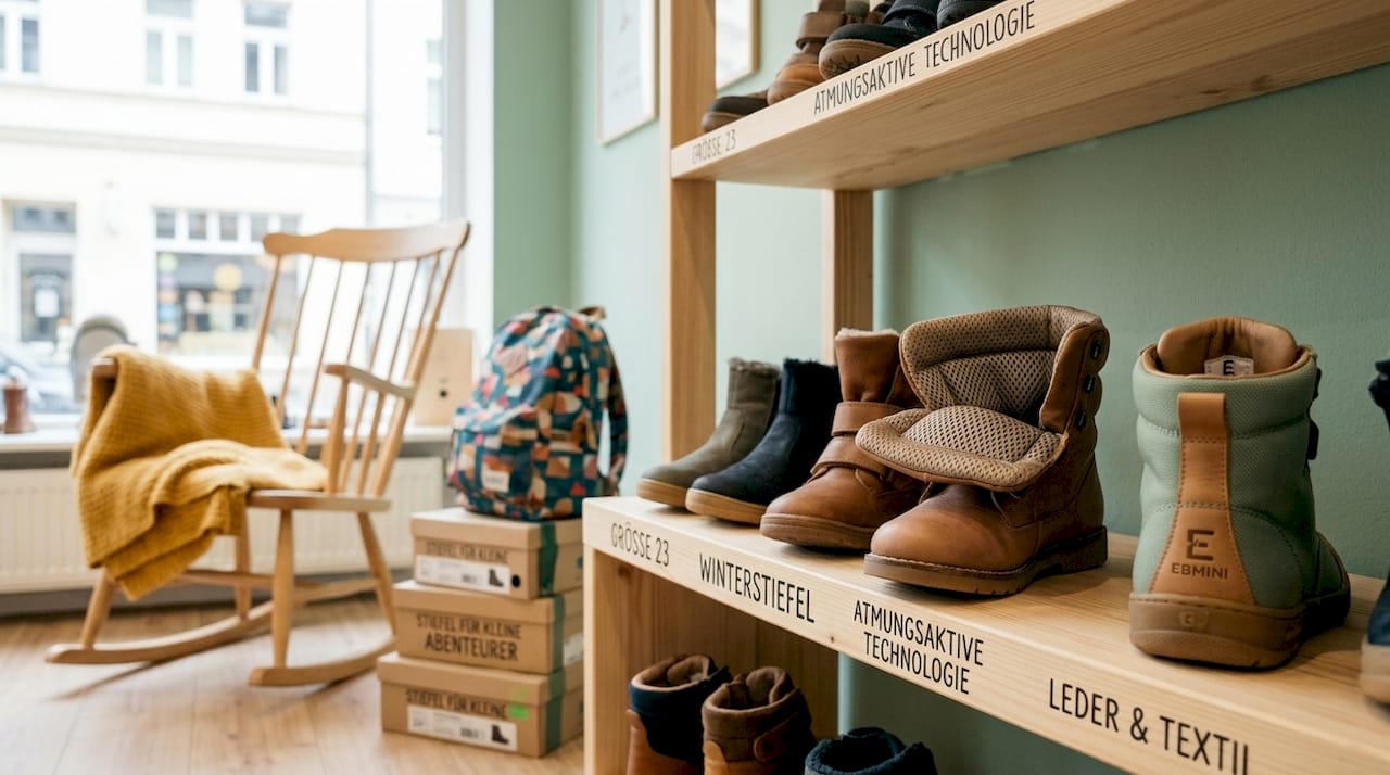 Detailansicht von leichten und atmungsaktiven Kinderschuhen im Geschäft.
