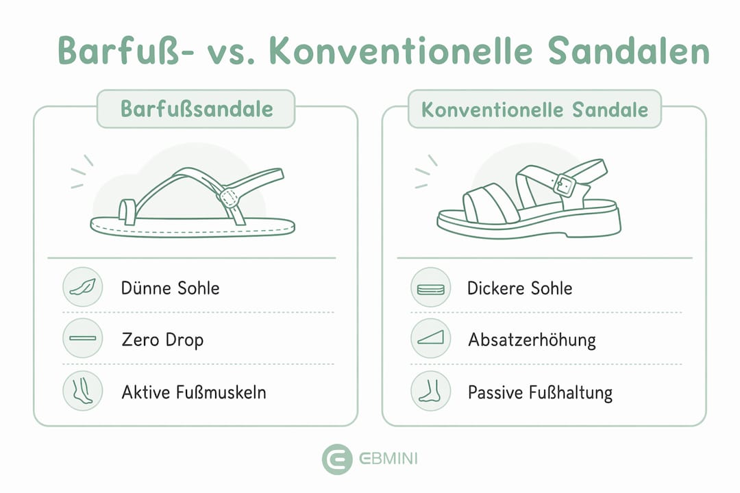 Infografik: Barfußsandalen vs. klassische Sandalen im Vergleich