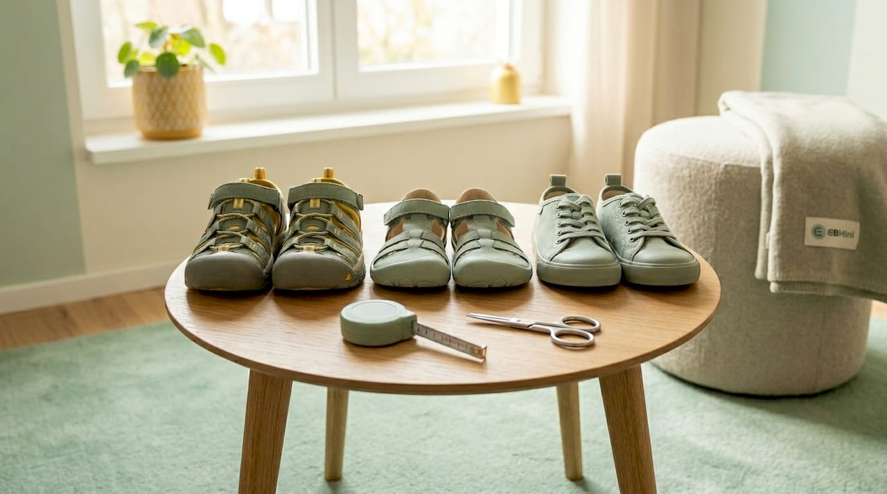 Verschiedene Kinderschuhe mit verstärktem Zehenschutz im Überblick