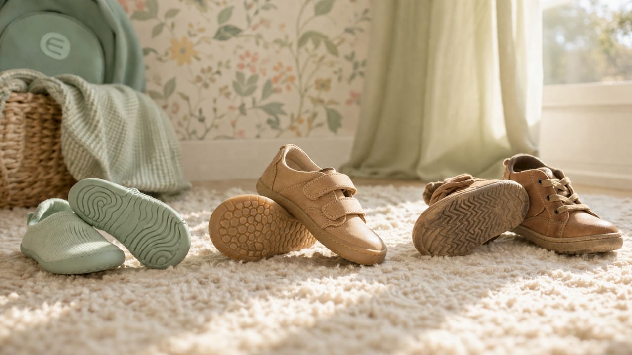 Detailreiche Aufnahmen verschiedener Modelle von Kinderschuhen