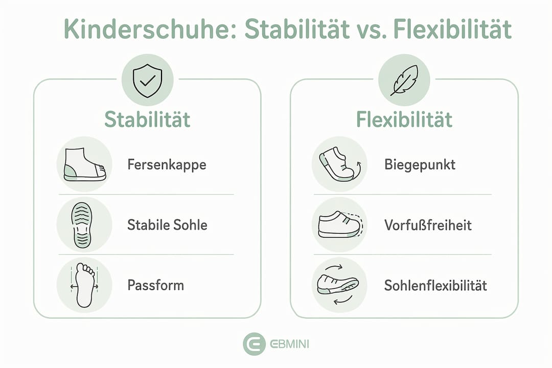 Grafische Übersicht: Welche Eigenschaften machen Kinderschuhe stabil und flexibel?
