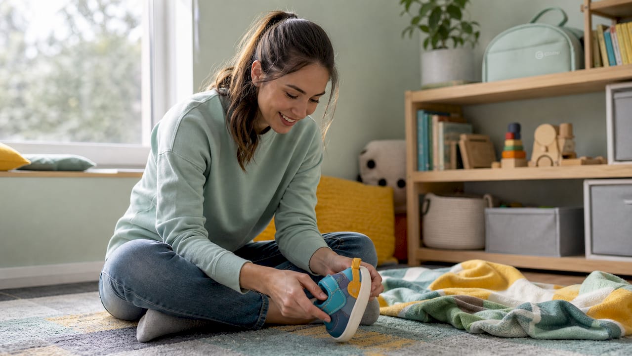 Eltern prüfen, wie flexibel die Sohle von Kinderschuhen wirklich ist