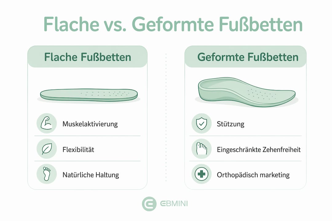 Infografik: Flache versus ergonomisch geformte Sandalen – ein direkter Vergleich