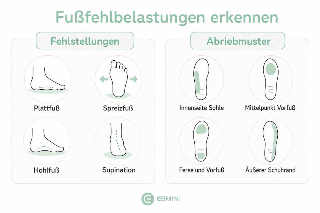 Grafik: So wirken sich Fehlbelastungen der Füße auf den Abrieb der Schuhsohlen aus