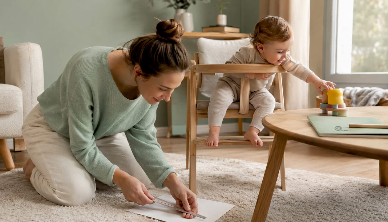 Eine Mutter zeichnet die Umrisse des Babyfußes auf ein Blatt Papier.