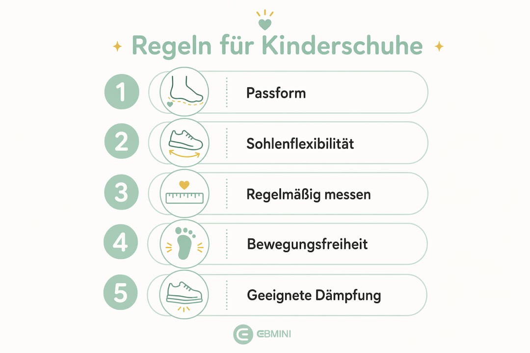 Infografik: Schritt-für-Schritt-Anleitung für die Auswahl passender Kinderschuhe