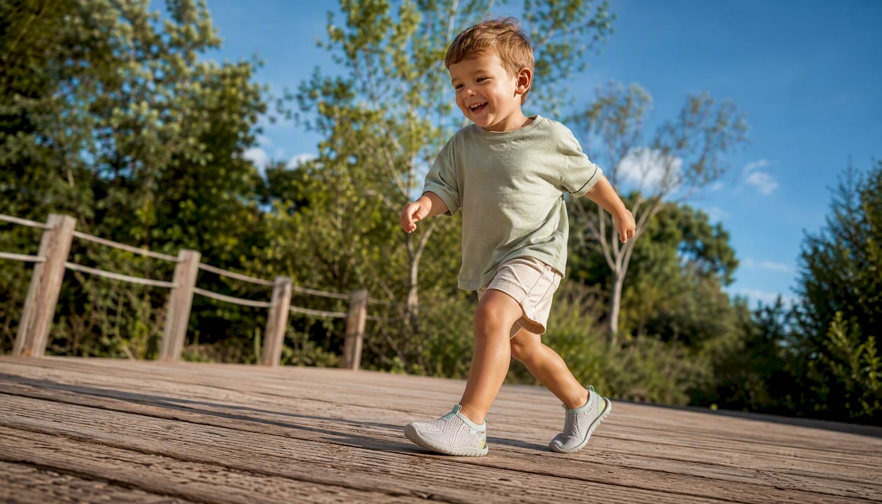 Flexible Kinderschuhe passen sich beim Laufen optimal dem Kinderfuß an.