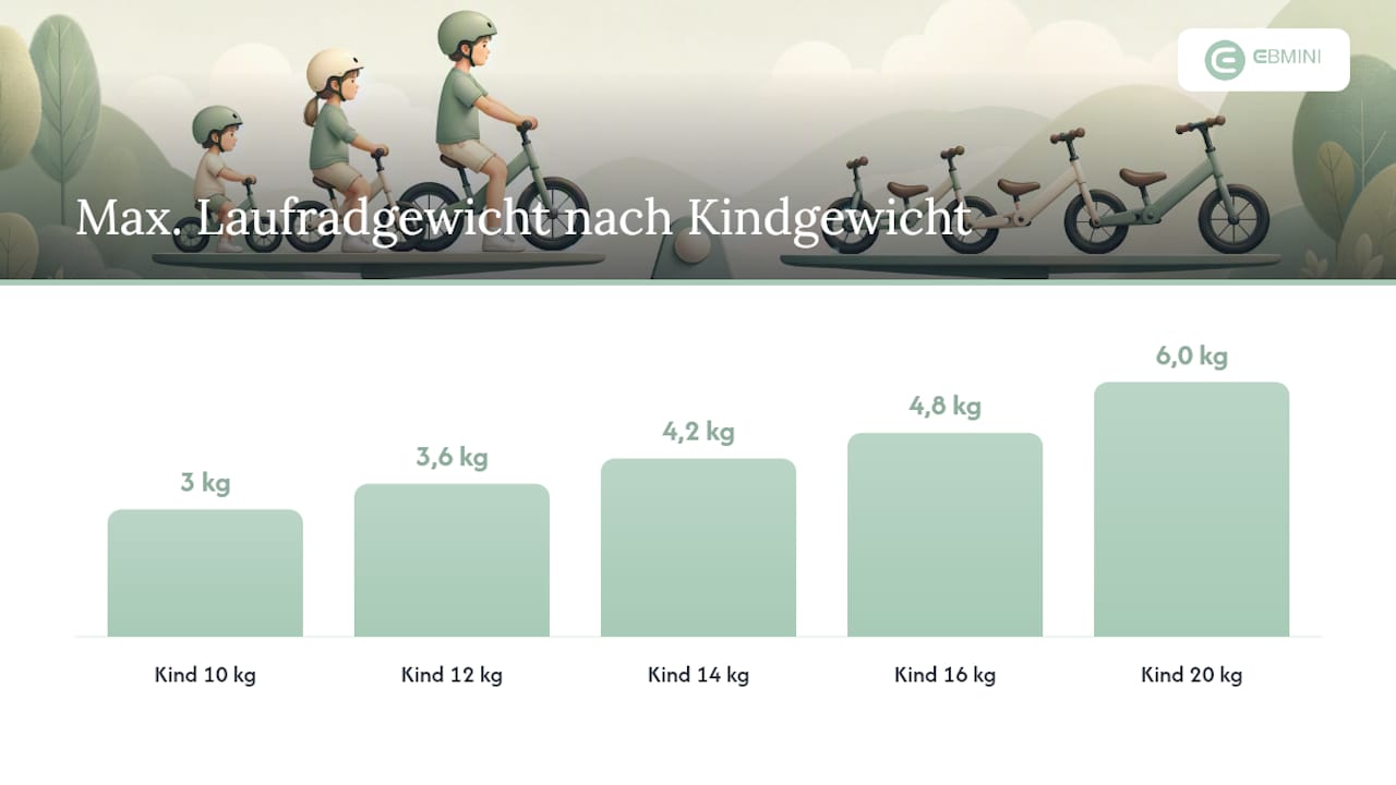 Grafik zur Darstellung des Verhältnisses zwischen dem Gewicht des Laufrads und dem Körpergewicht des Kindes