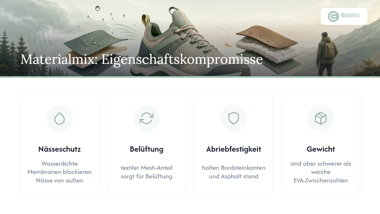 Übersichtsgrafik: Materialeigenschaften von Schuhen im Vergleich