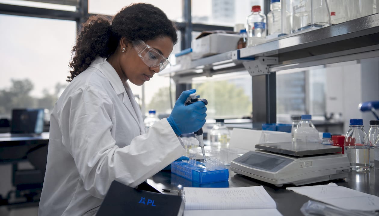 Scientist using micropipette in Australian lab