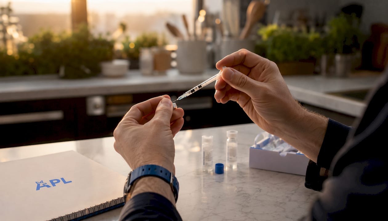 Close-up of injection needle preparing for use