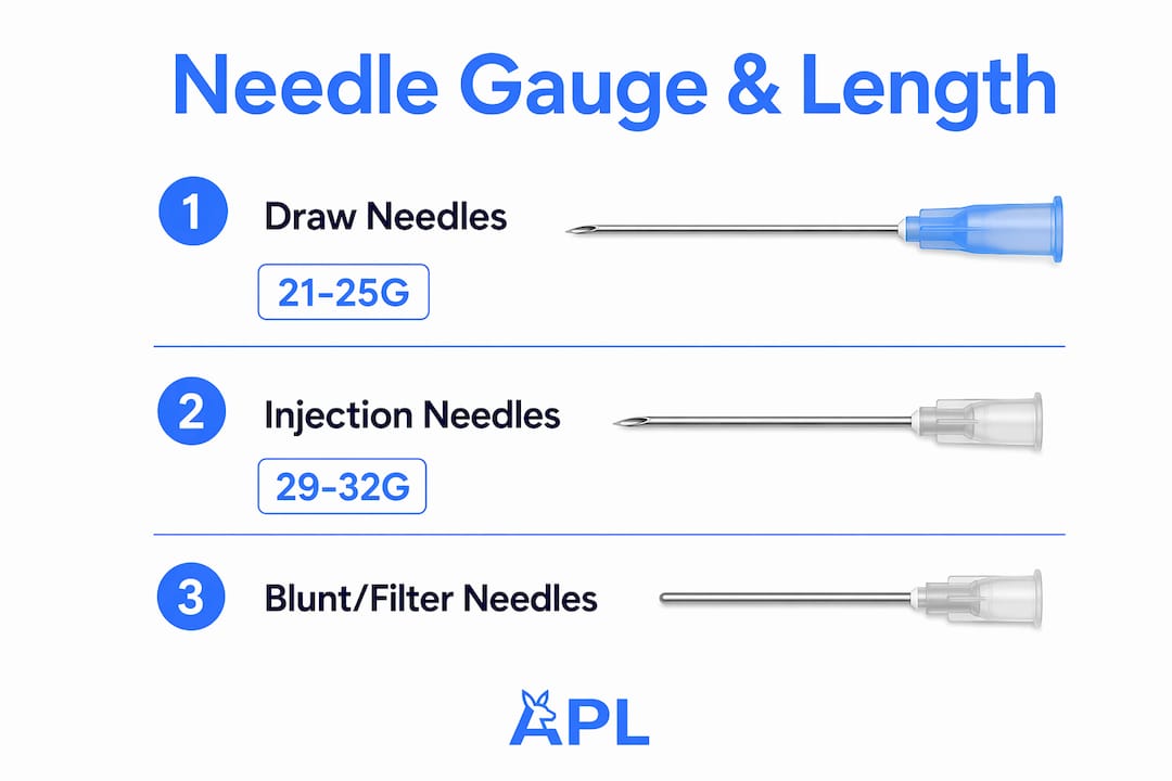 Infographic showing needle gauge and length reference