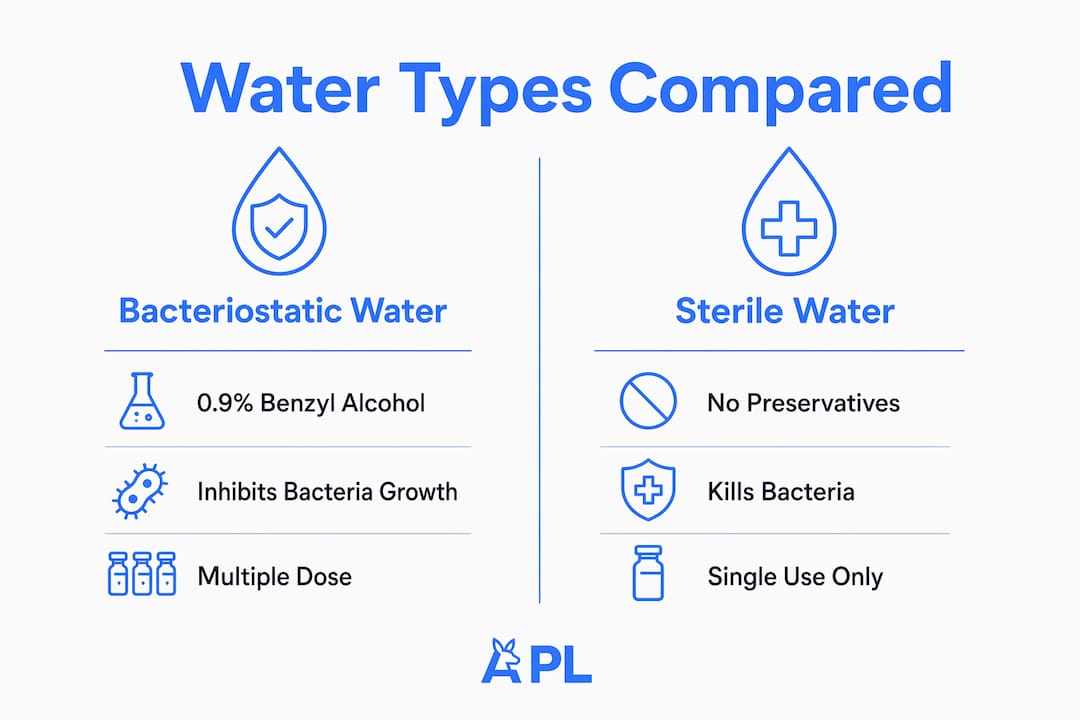 Infographic comparing bacteriostatic and sterile water
