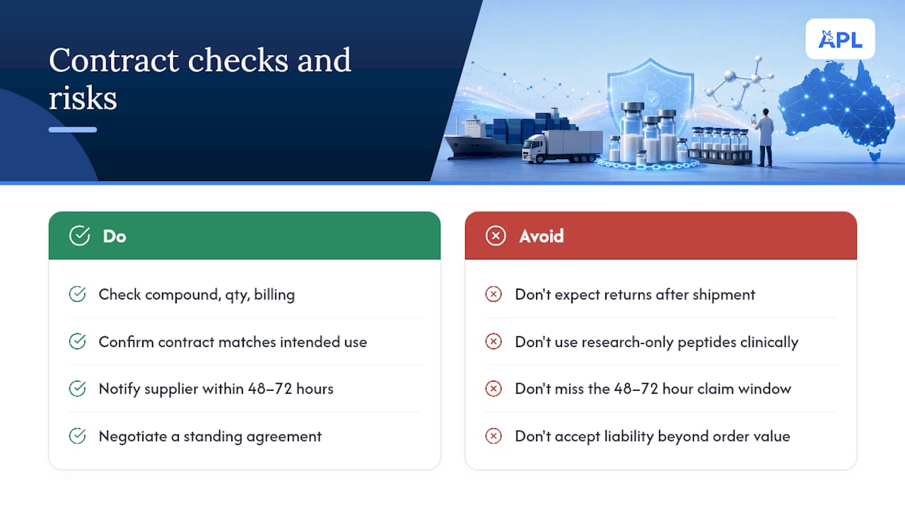 Contract terms for bulk purchases: returns and liability — overview diagram
