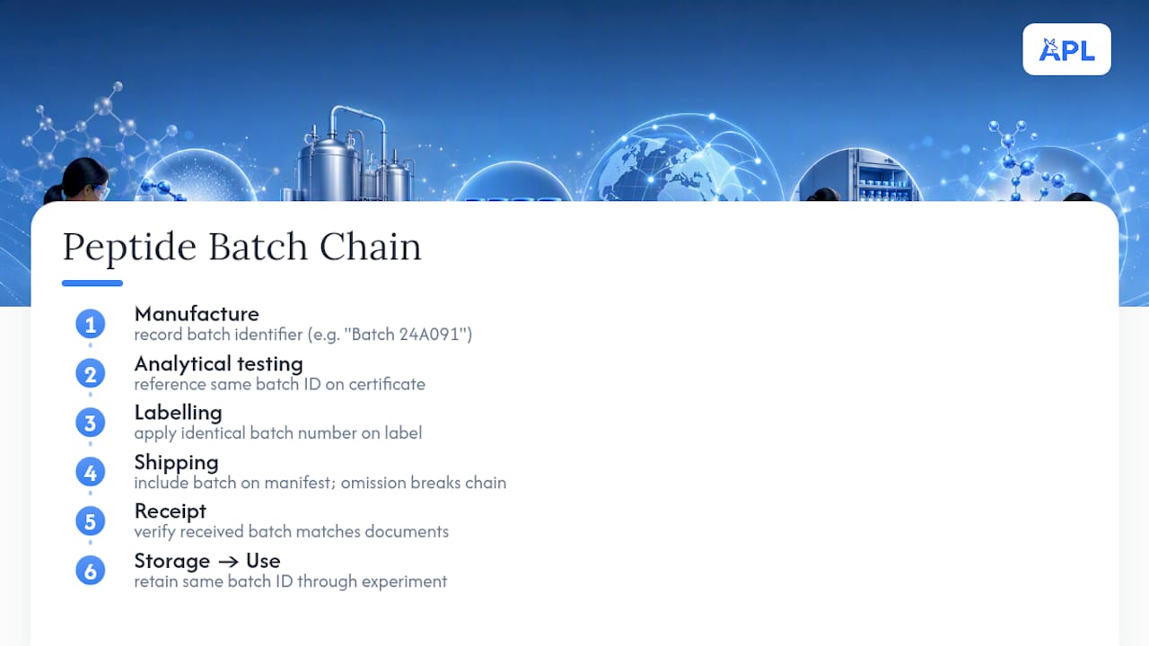 Six-stage peptide batch traceability process