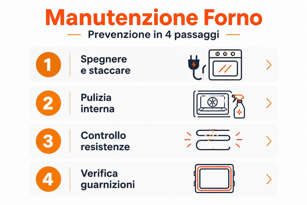 Infografica: come prevenire i guasti al forno elettrico – tutti i passaggi da seguire