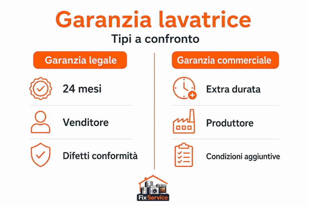 Infografica: differenze tra garanzia legale e garanzia commerciale per la lavatrice