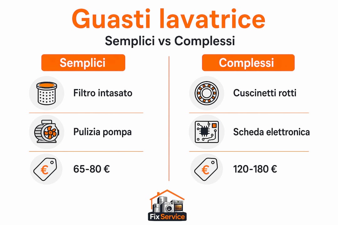 Infografica: differenze tra i guasti della lavatrice facili da risolvere e quelli più complicati