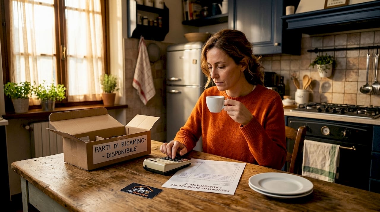 Proprietario di casa che valuta quanto ha risparmiato riparando gli elettrodomestici