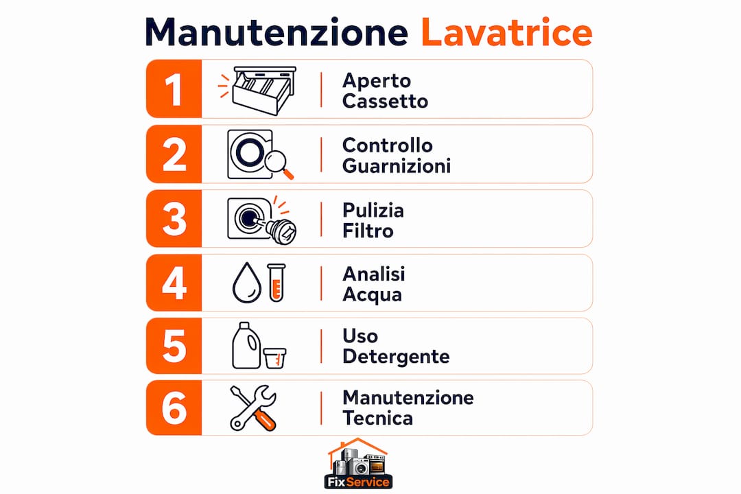 Infografica con i consigli essenziali per la manutenzione della lavatrice
