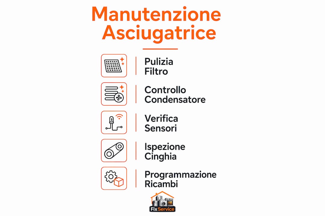 Infografica sui principali step per la manutenzione dell’asciugatrice nella zona della Pianura Padana