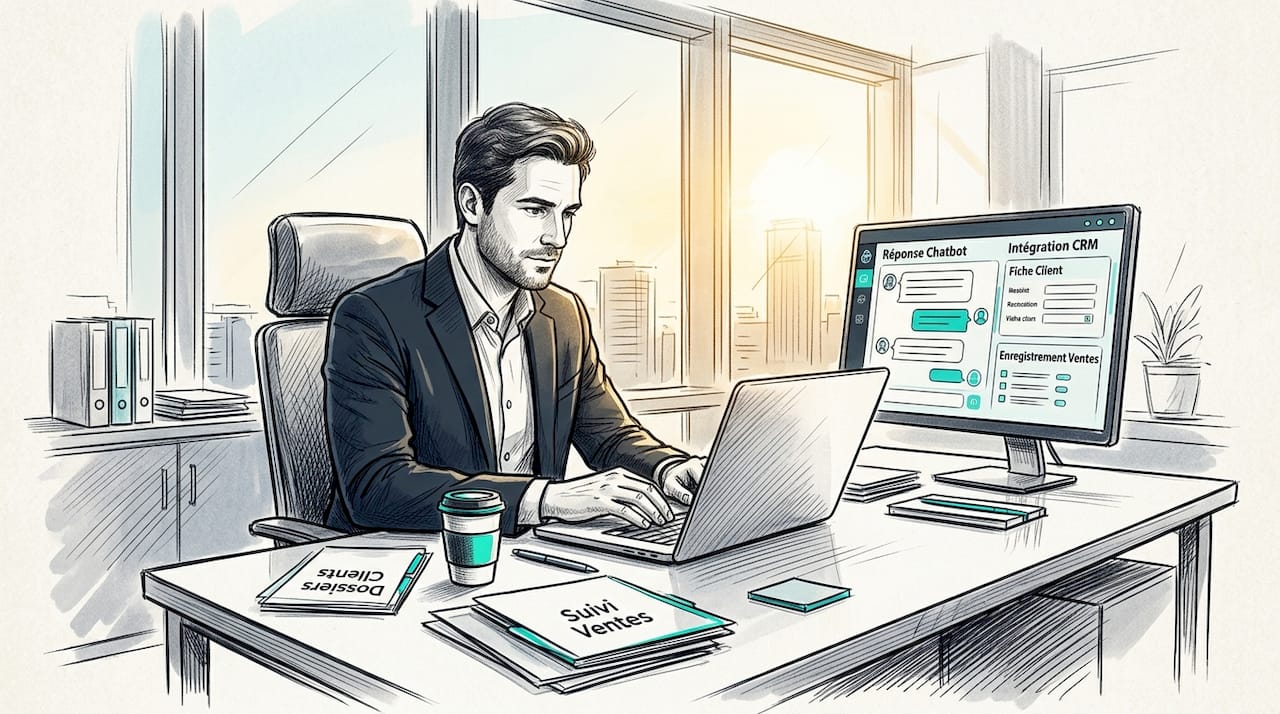 Responsable commercial mettant en place l’intégration d’un chatbot avec le CRM