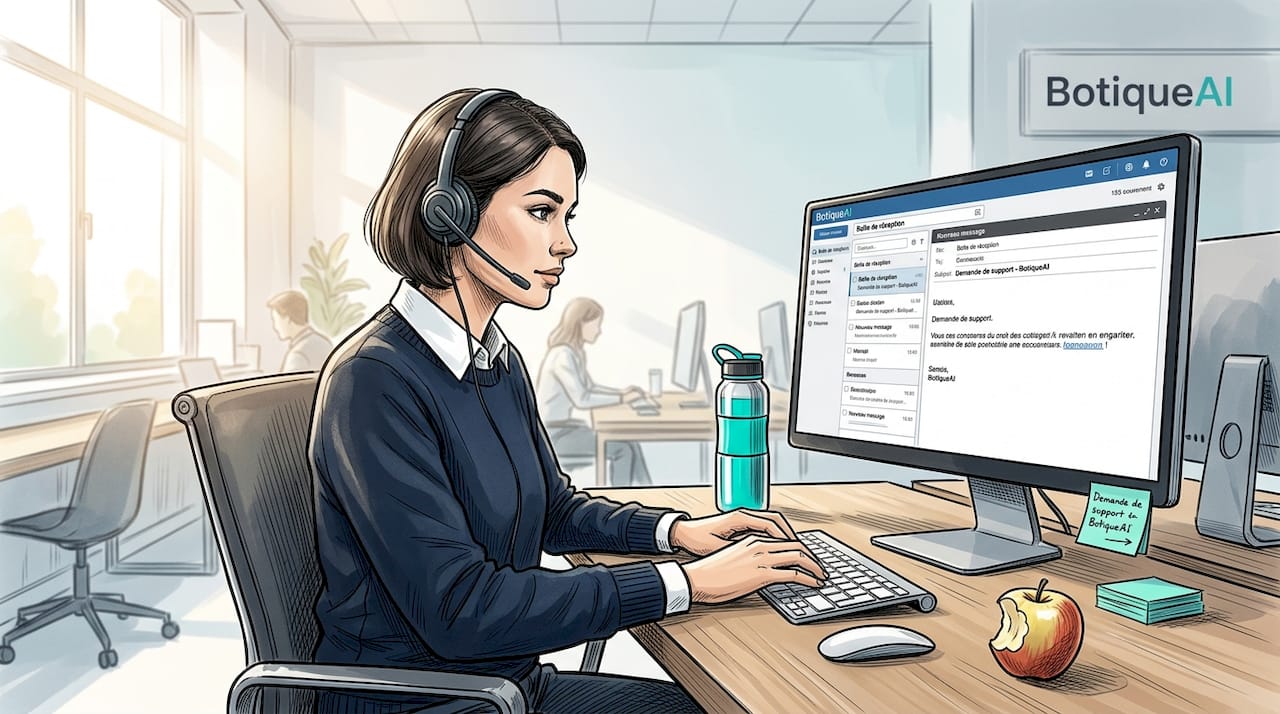 An employee working at a desk in an open workspace.