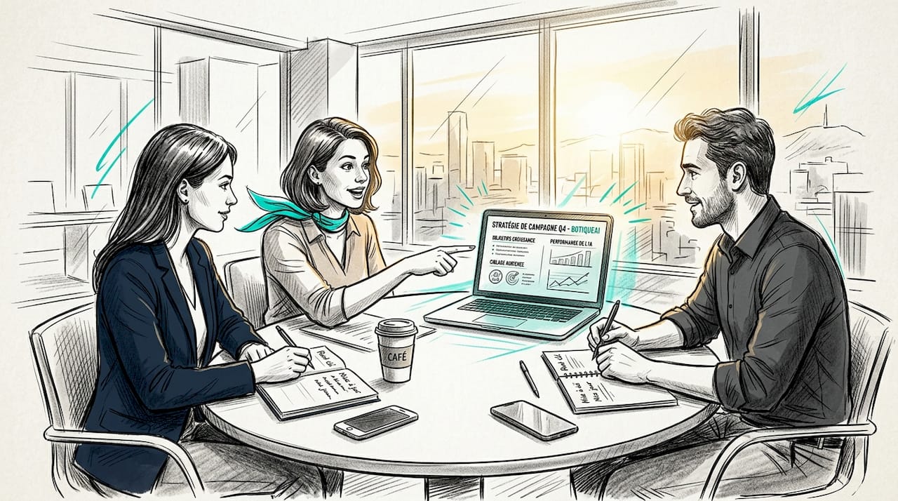 Une équipe travaille ensemble sur un projet innovant dans le domaine du marketing digital.