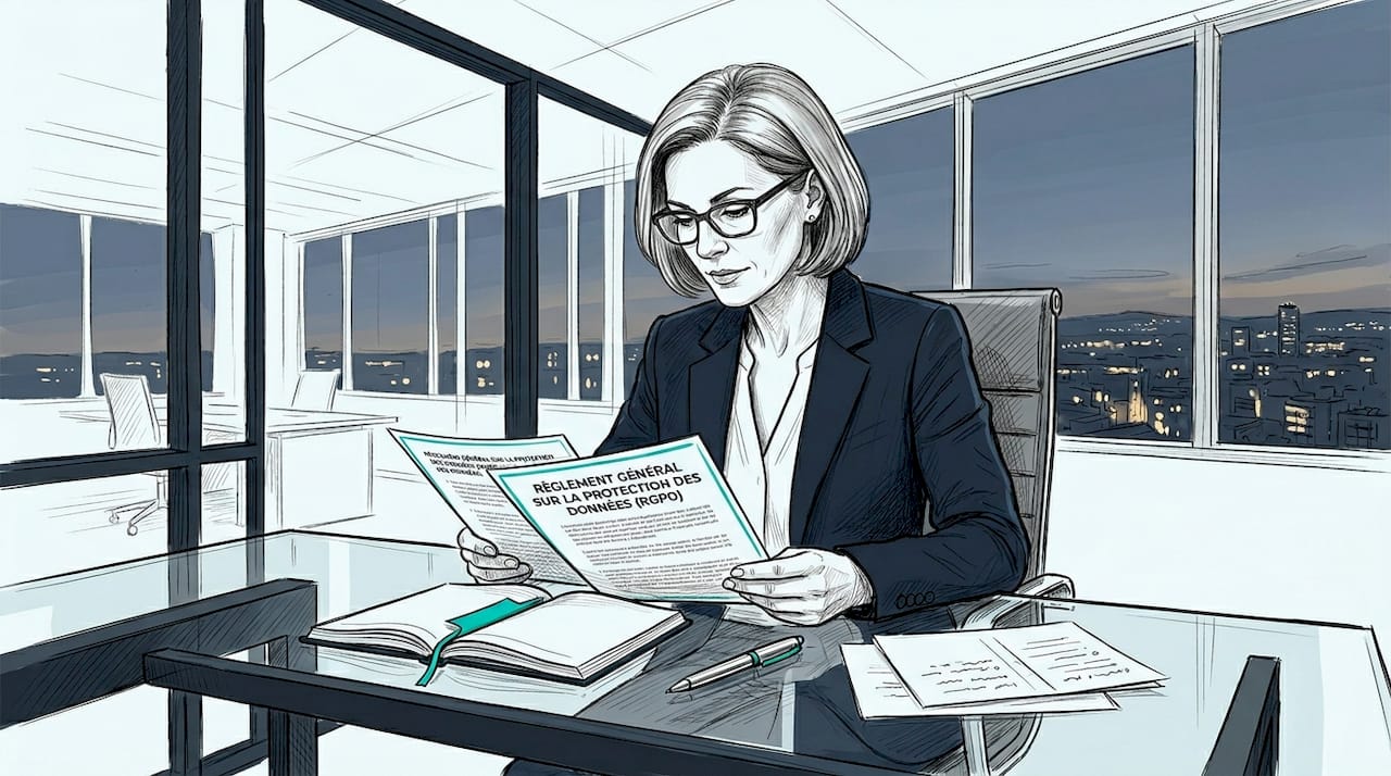 Un cadre passe en revue les documents relatifs à la conformité au RGPD.