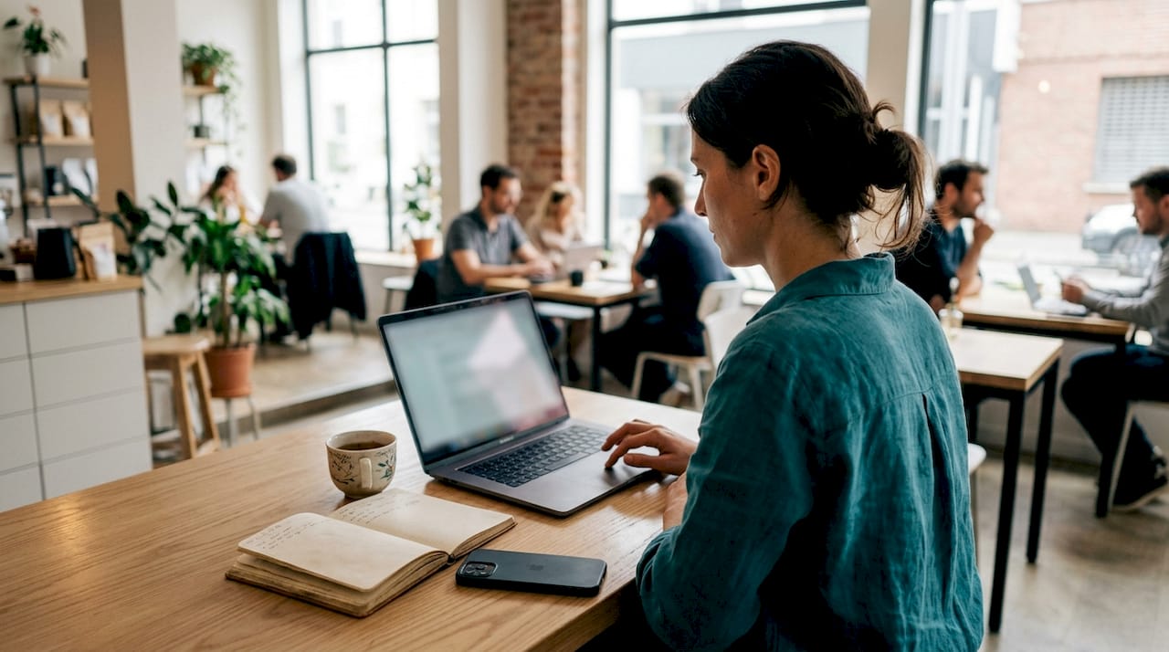 Une femme travaille sur son ordinateur portable dans un bureau.