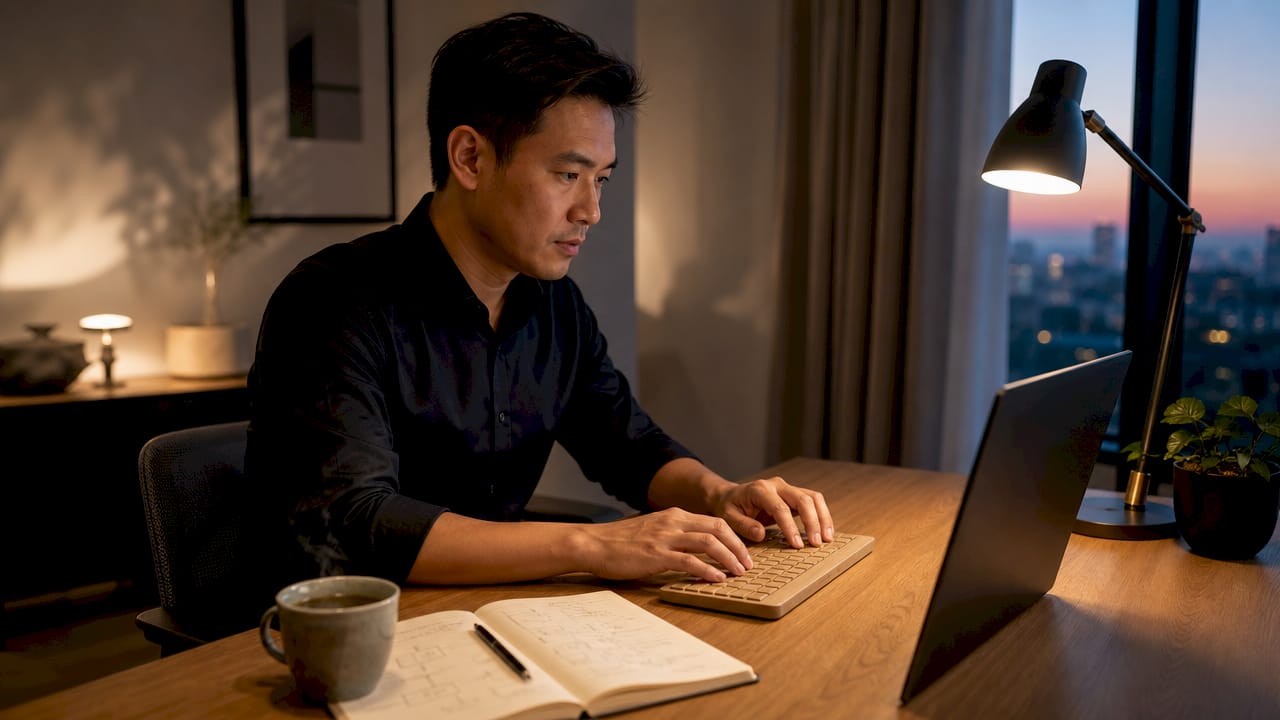 Des doigts qui s’activent sur le clavier pour alimenter un micro-flux boosté à l’IA.