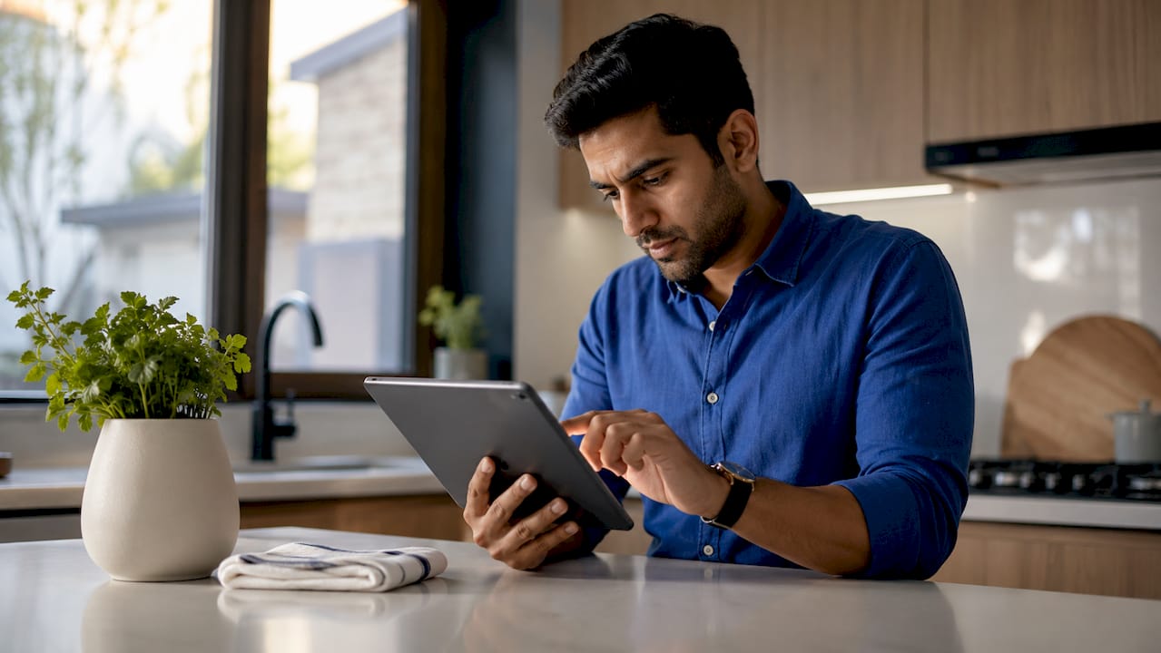 Man reviewing AI monitoring dashboard on laptop