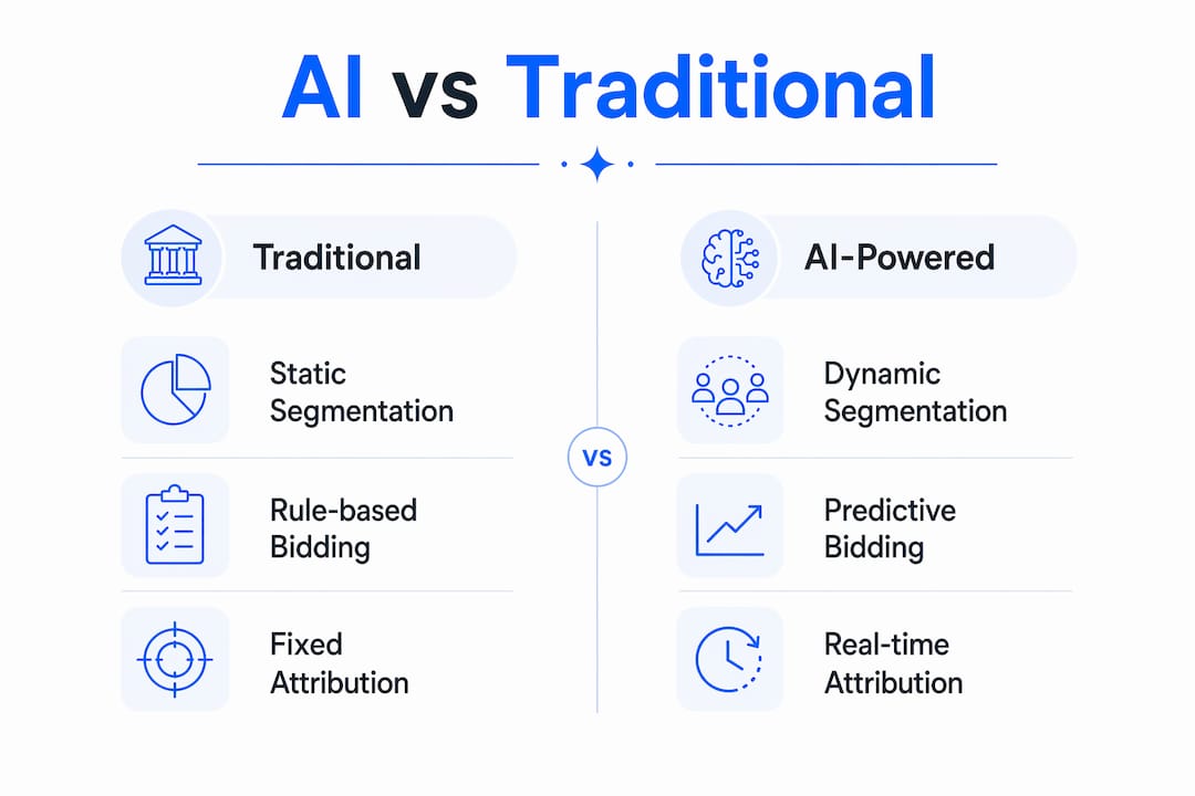 Comparison infographic of AI and traditional marketing approaches