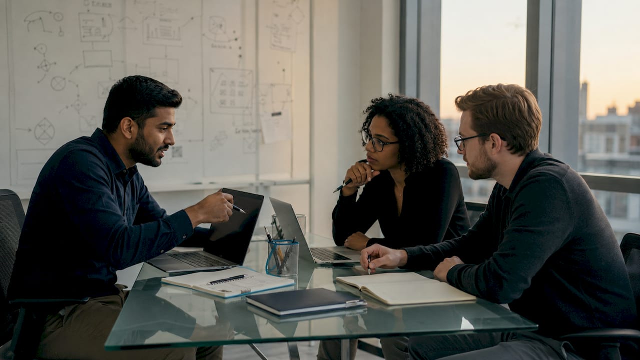 L’équipe de l’agence spécialisée en IA échange sur les orientations à donner au projet.