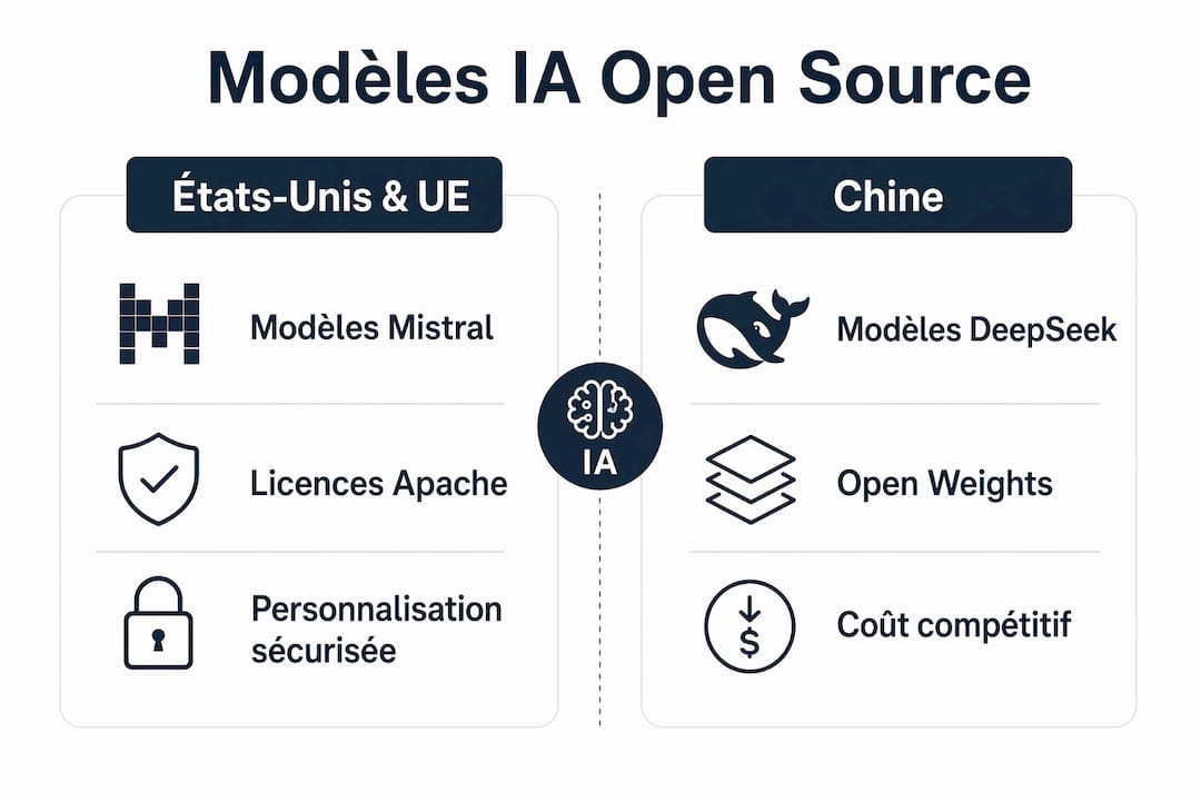 Découvrez notre infographie qui met en perspective les différents modèles d’IA open source, pour mieux comprendre leurs spécificités et avantages.