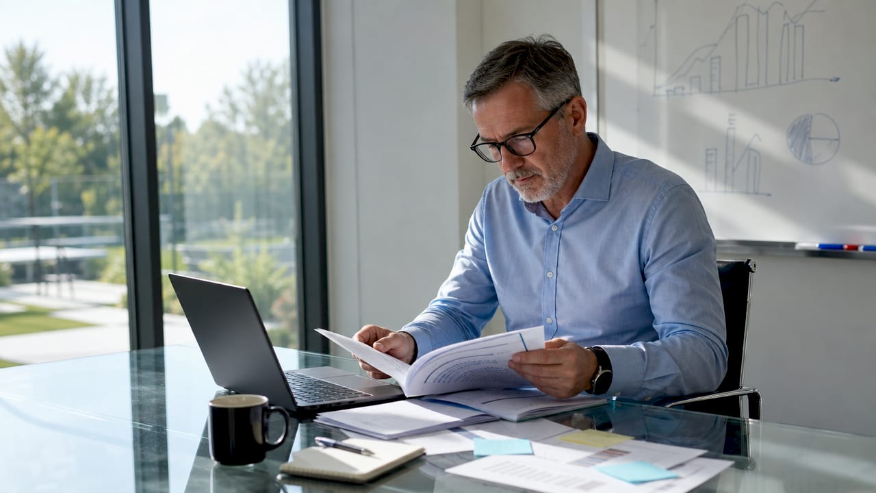 Un auditeur en train d’analyser les rapports issus du contrôle interne.