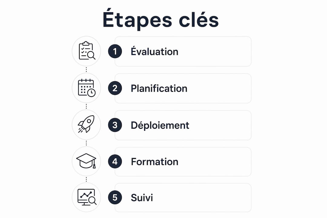 Découvrez en un coup d’œil les grandes étapes à suivre pour réussir votre déploiement grâce à cette infographie.