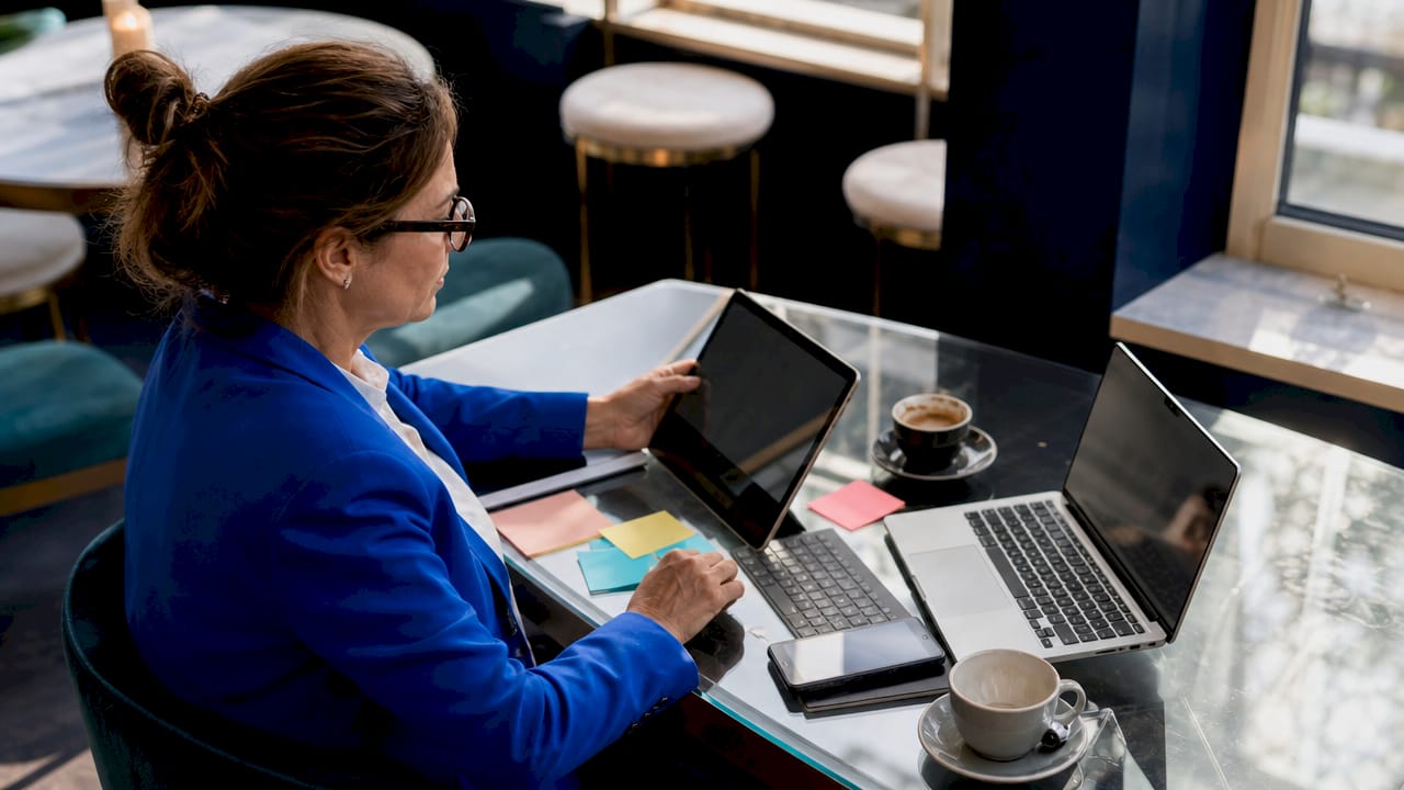 Woman working on small business automation