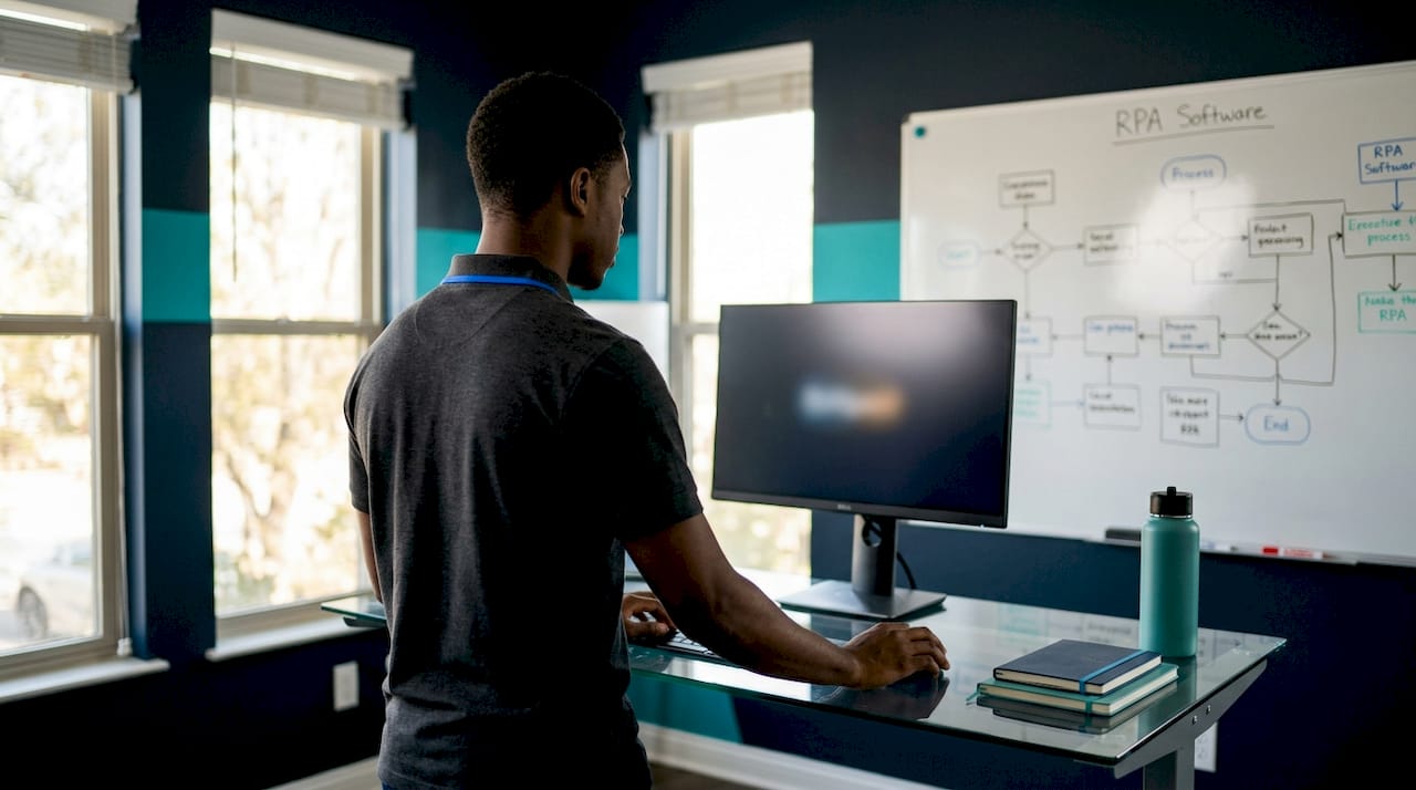 Technician using RPA tools in office