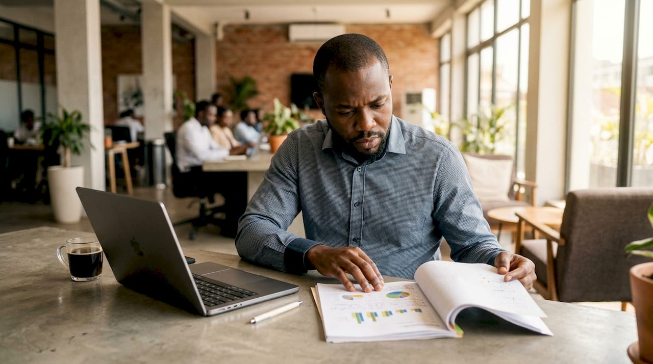 Entrepreneur en pleine préparation de son pitch sur l’IA pour lever des fonds auprès d’investisseurs