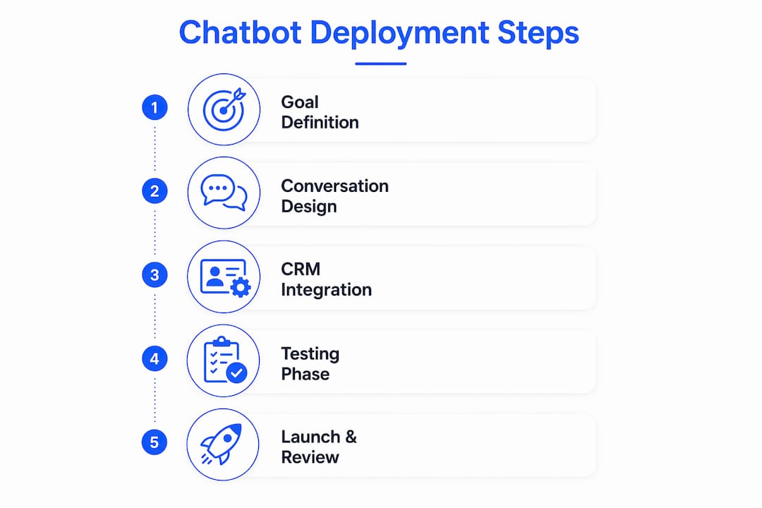 Infographic illustrating chatbot deployment step-by-step process