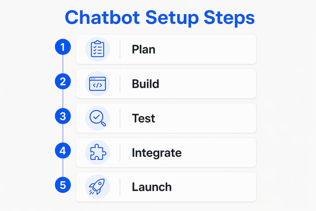 Infographic illustrating chatbot setup steps for SMBs