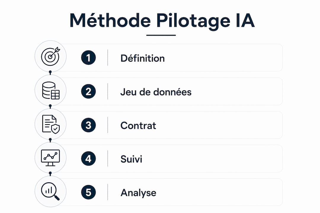 Présentation visuelle des différentes étapes clés pour piloter un projet d’intelligence artificielle