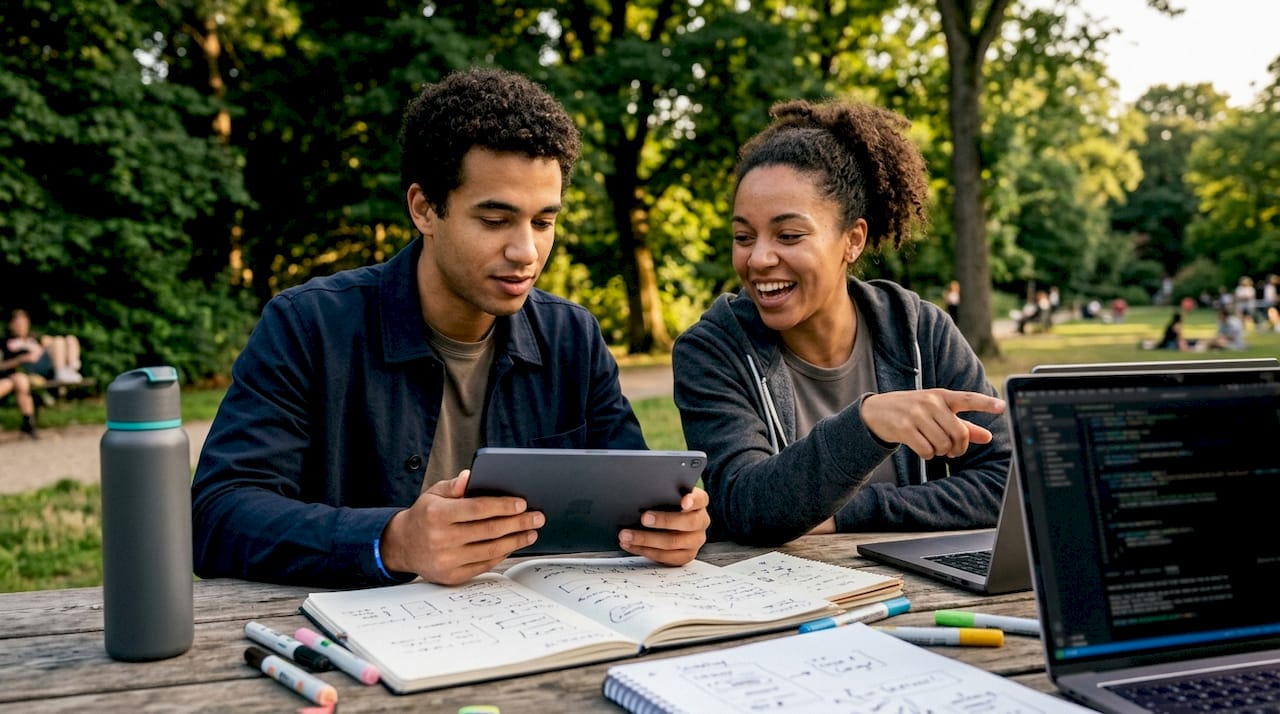 Mixed team analyzing conversational AI technology differences