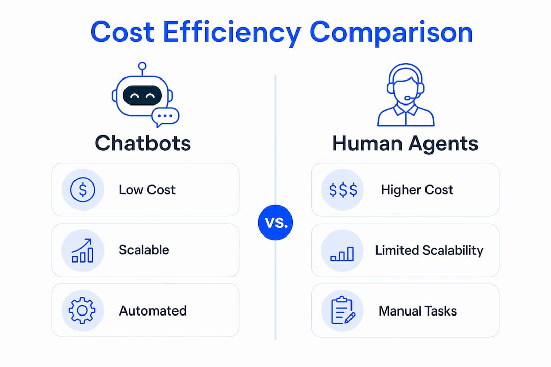 Infographic comparing chatbot and human agent support costs