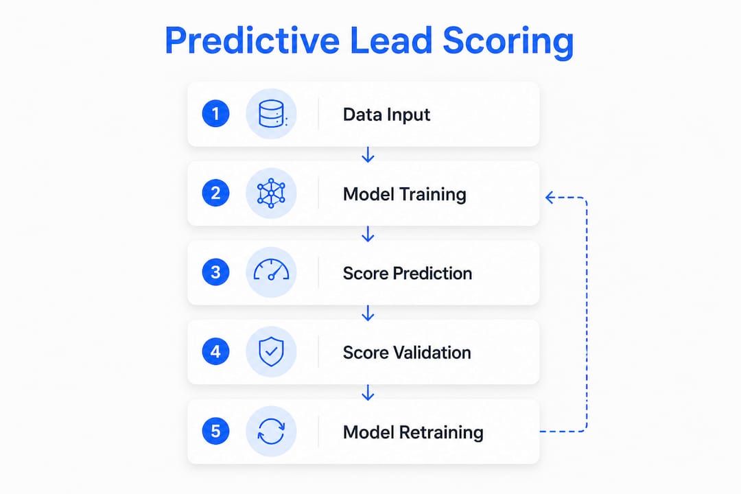 Infographic depicting predictive lead scoring process steps