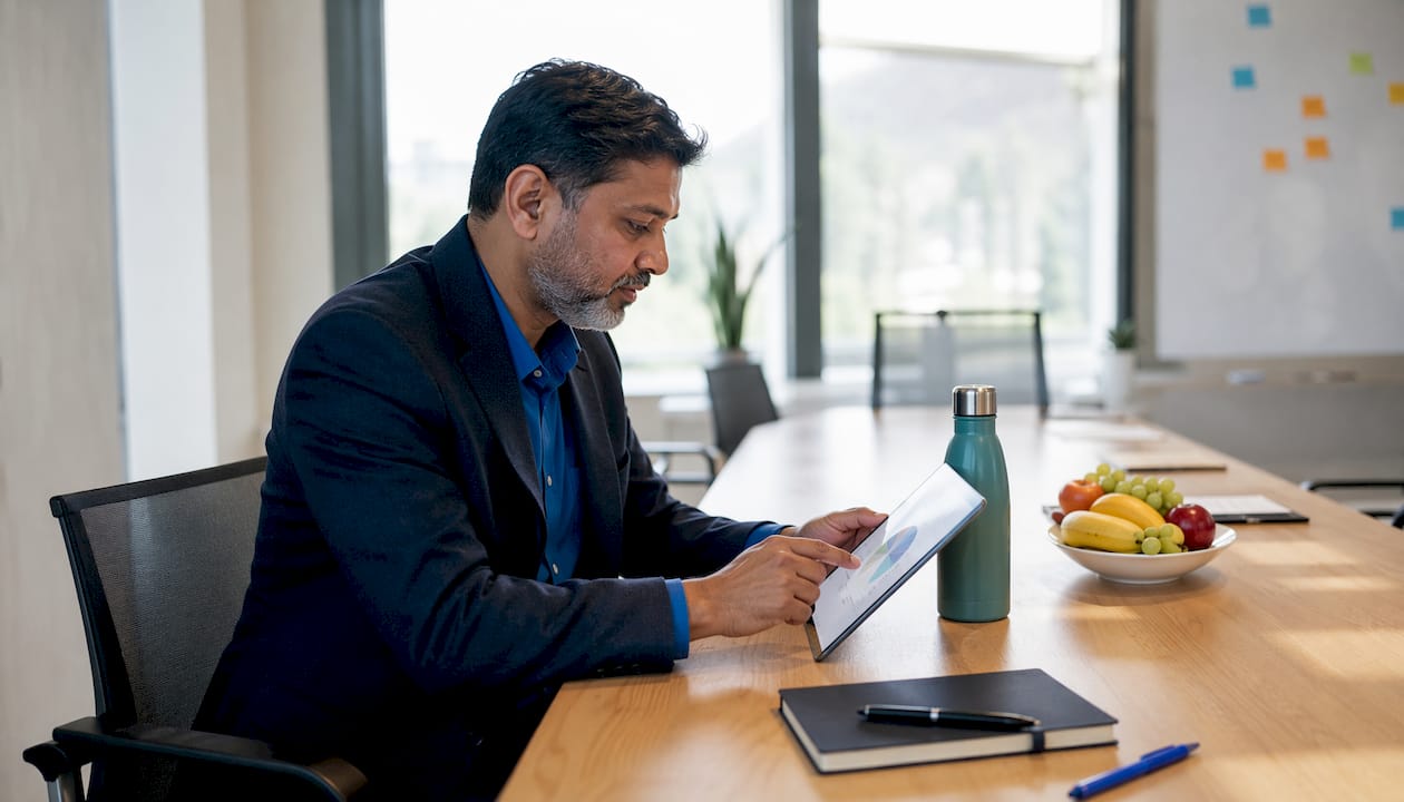 Executive reviewing AI team documents