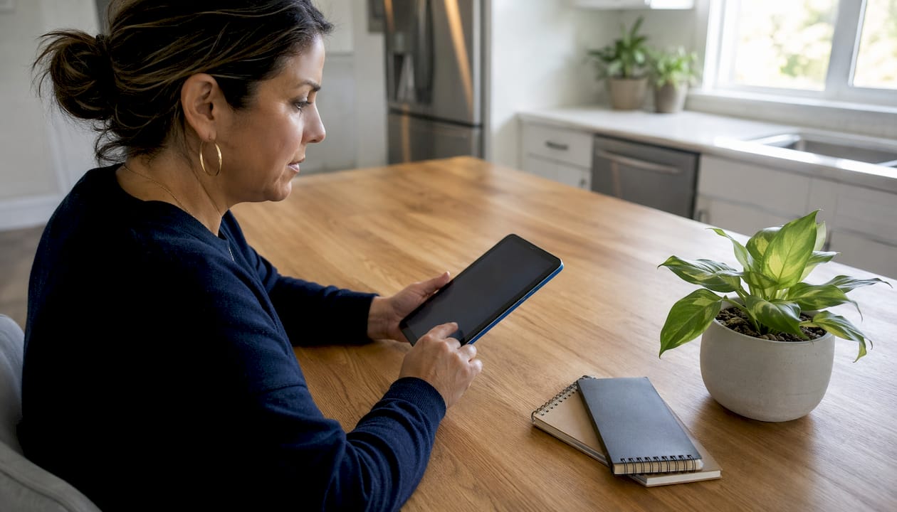 Woman using AI-enhanced CRM device